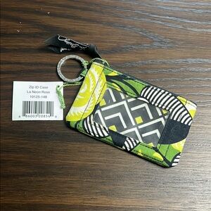 Vera Bradley Green and Black Zip ID Case